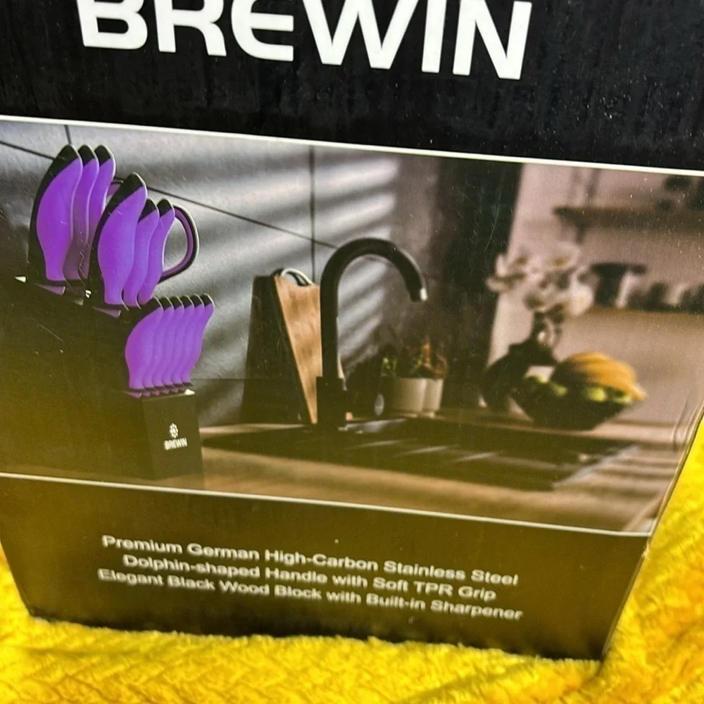 Brewin 14 piece all in one kitchen knife set purple premium stainless steel new